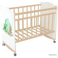 Классическая детская кроватка Indigo My Dream Динозаврики (натуральный/белый)