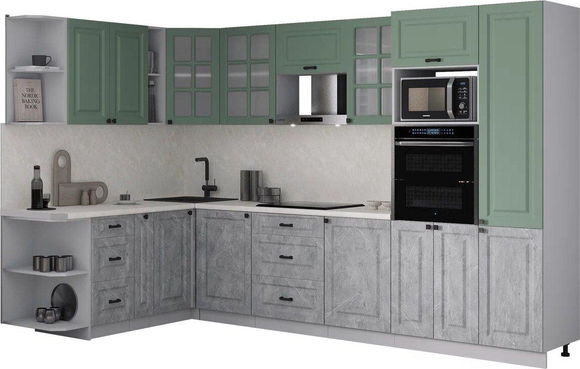 

Готовая кухня Интерлиния Мила Деко 1.88x3.2 LV (керамика/мята/опал светлый)