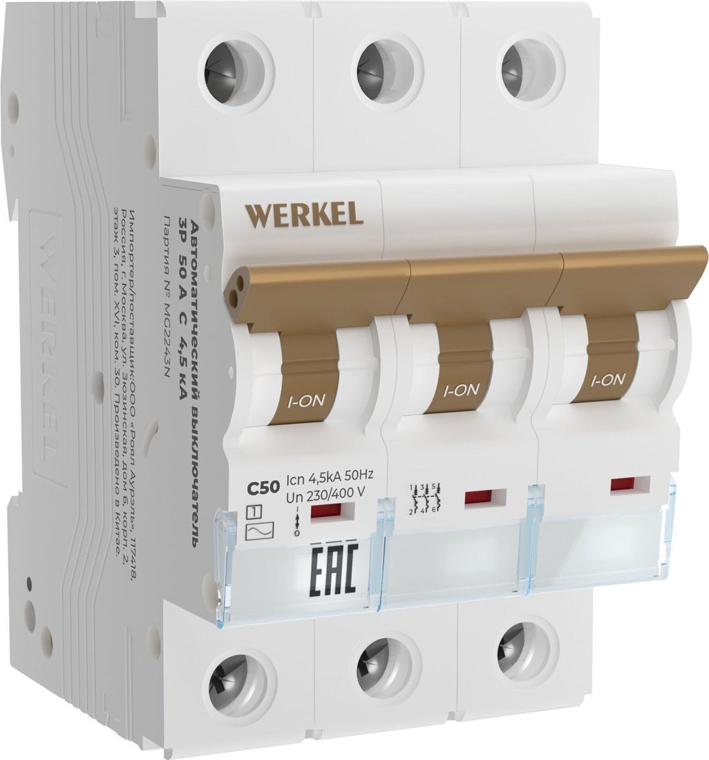 

Выключатель автоматический Werkel 3P 50 A C 4.5 кА W903P504
