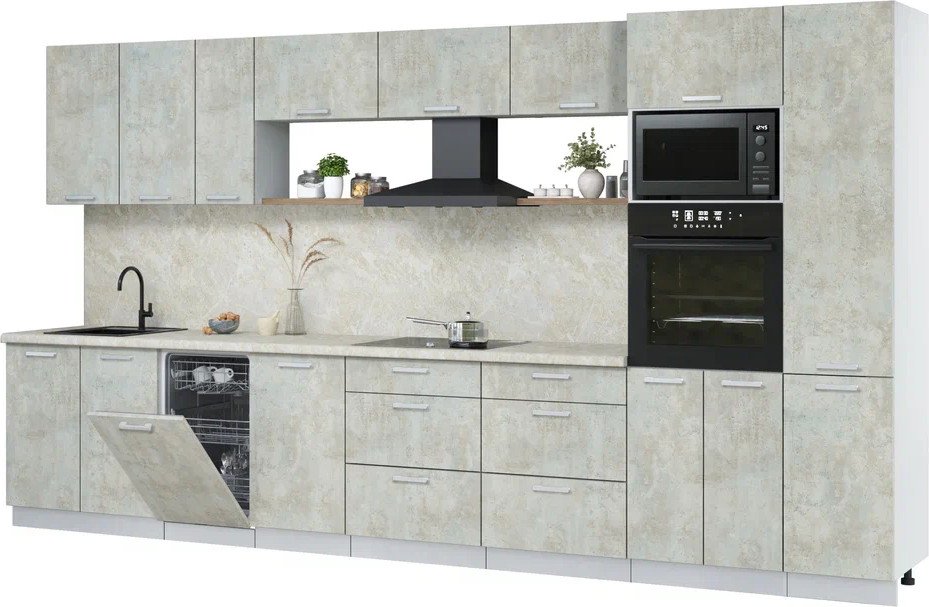 

Готовая кухня Интерлиния Мила Лайт 3.9-ПМ3 (бетон лайт/бетон лайт/опал светлый)