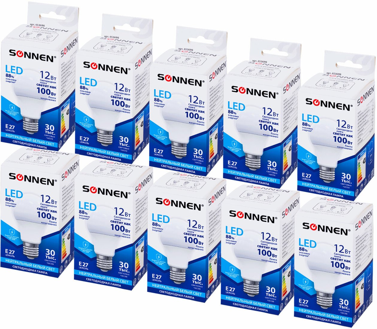 

Светодиодная лампочка Sonnen Е27 12 Вт 4000К A60-12W-4000-E27 (10 шт, нейтральный белый)