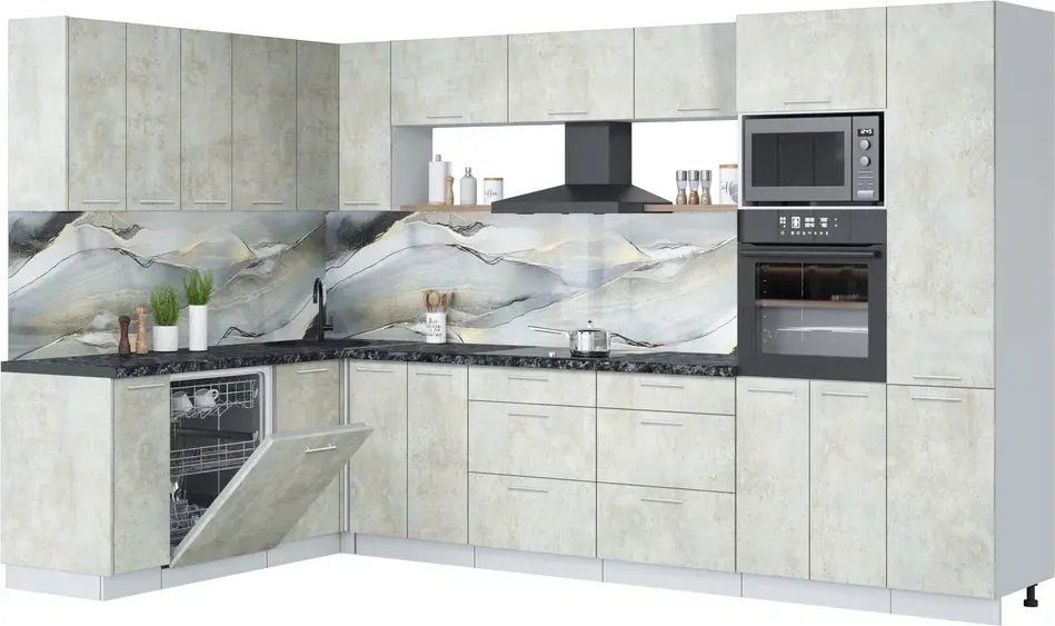 

Готовая кухня Интерлиния Мила Лайт 1.896х3.38 (бетон лайт/бетон лайт/кастилло темный)