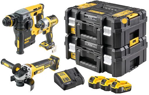 DeWalt DCK305P3T (перфоратор, винтоверт, болгарка, 3 АКБ, кейс)