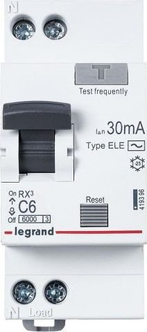 

Дифференциальный автомат Legrand RX3 АВДТ 30МA 6A 1П+Н АС 419396