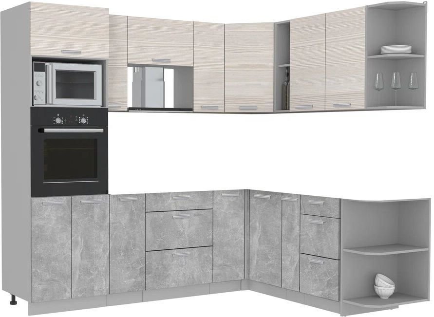 

Готовая кухня Интерлиния Мила Лайт 1.88x2.4 правая без столешницы (вудлайн кремовый/бетон)