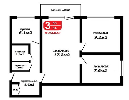 3-комн. квартира — Седых ул., 62