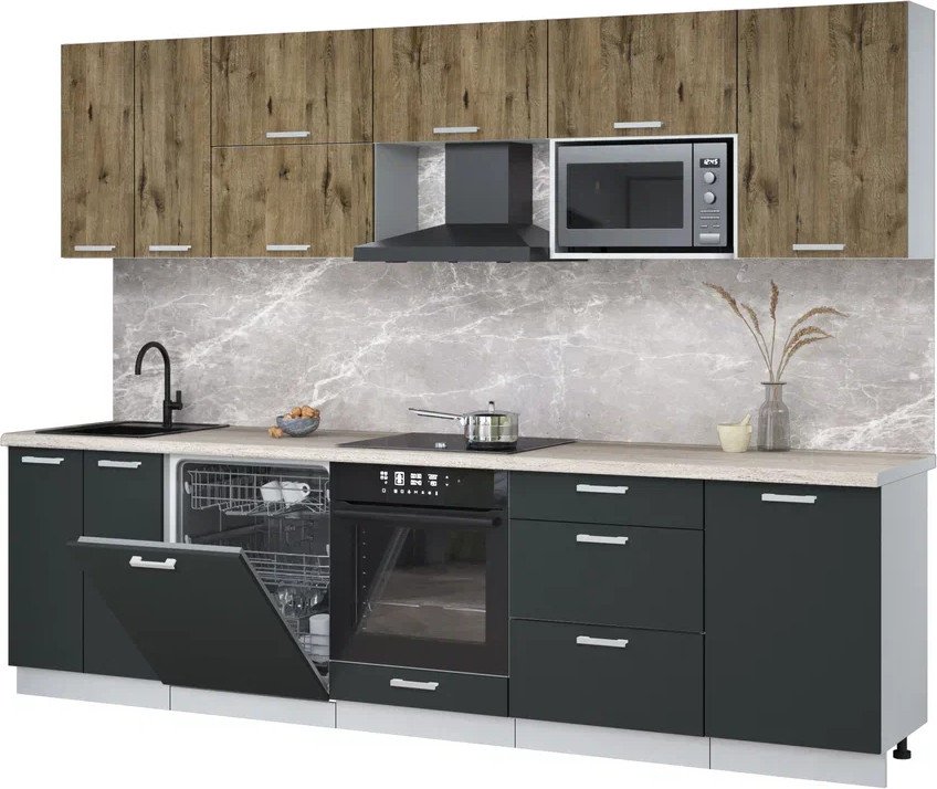 

Готовая кухня Интерлиния Мила Лайт 2.9-ПМ2 (дуб веллингтон/антрацит/травертин серый)