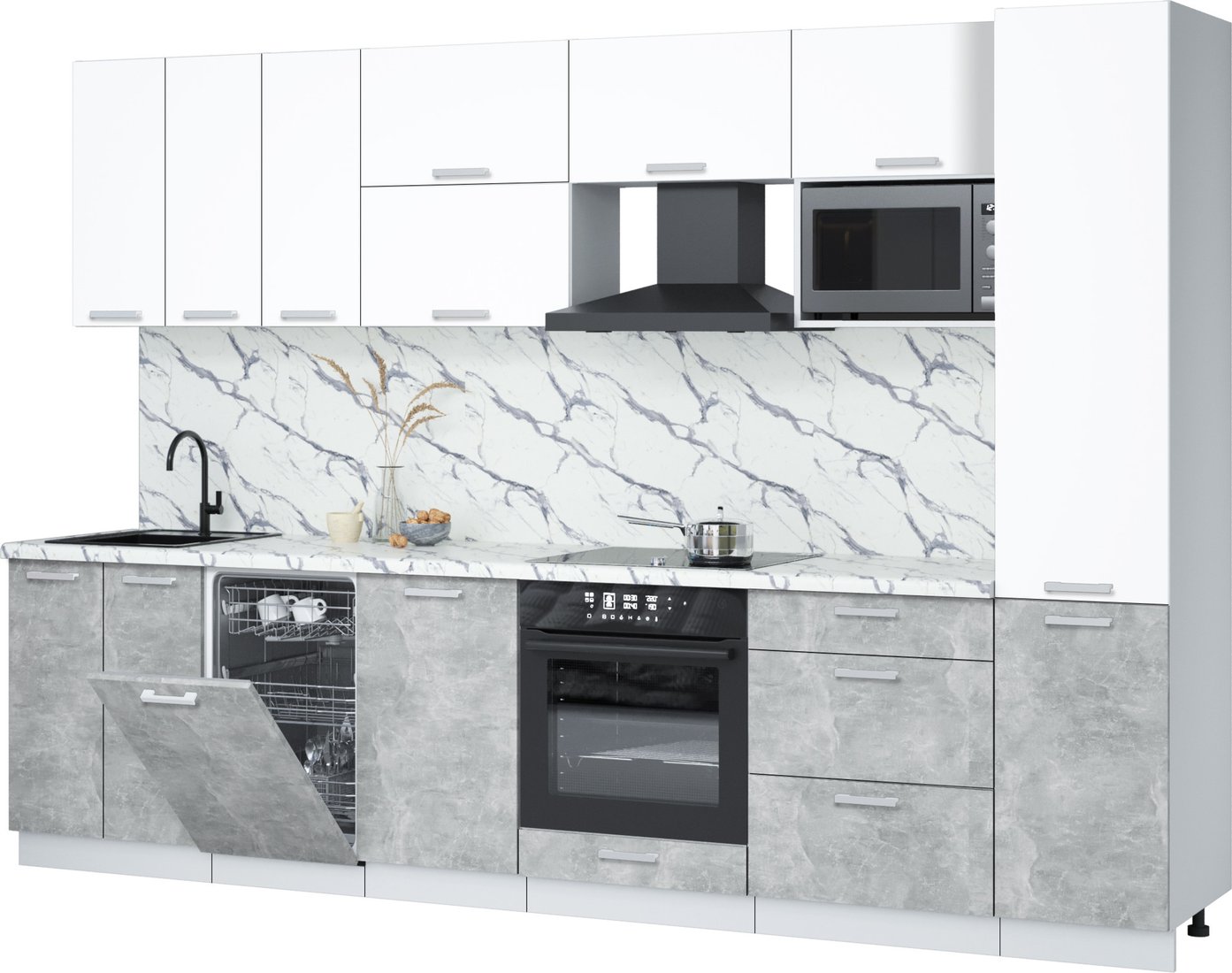 

Готовая кухня Интерлиния Мила Лайт 3.1-ПМ4 (белый платинум/бетон/белый гранит)