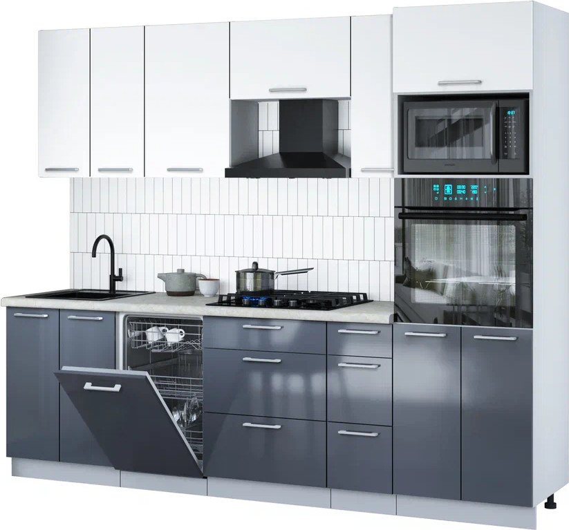 

Готовая кухня Интерлиния Мила Gloss 2.55-ПМ3 (асфальт глянец/белый/опал светлый)