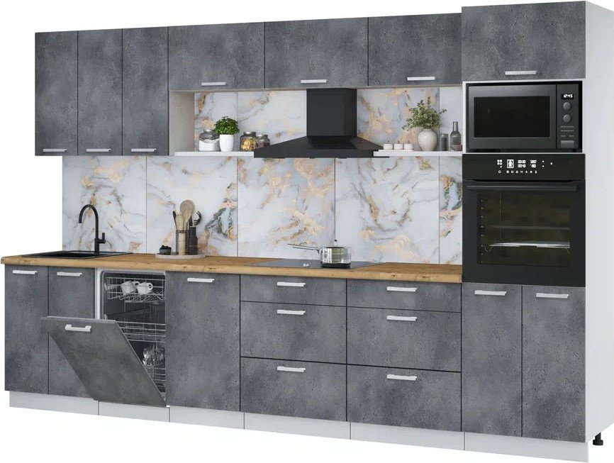 

Готовая кухня Интерлиния Мила Лайт 3.3-ПМ3 (бетон портленд/бетон портленд/дуб бунратти)