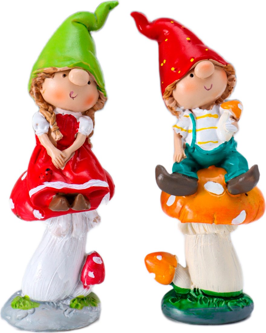 Набор статуэток Sima-Land Малыши в длинных колпаках на мухоморах 10954775 (2шт)