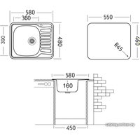 Кухонная мойка Ukinox Комфорт COL580.480 --GT6K 1R-