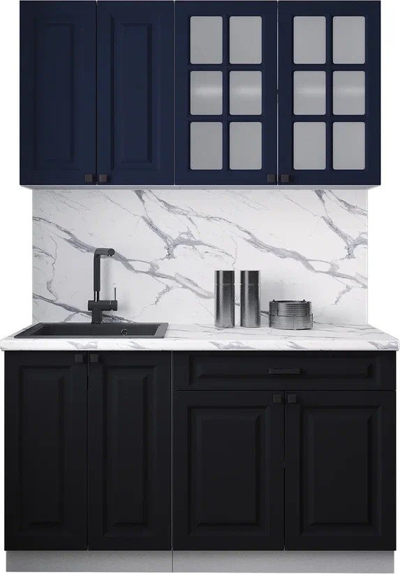 

Готовая кухня Интерлиния Мила Деко 1.4А (черный/индиго/белый гранит)