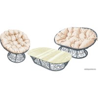 Набор садовой мебели M-Group Мамасан, Папасан и стол 12140301 (серый ротанг/бежевая подушка)