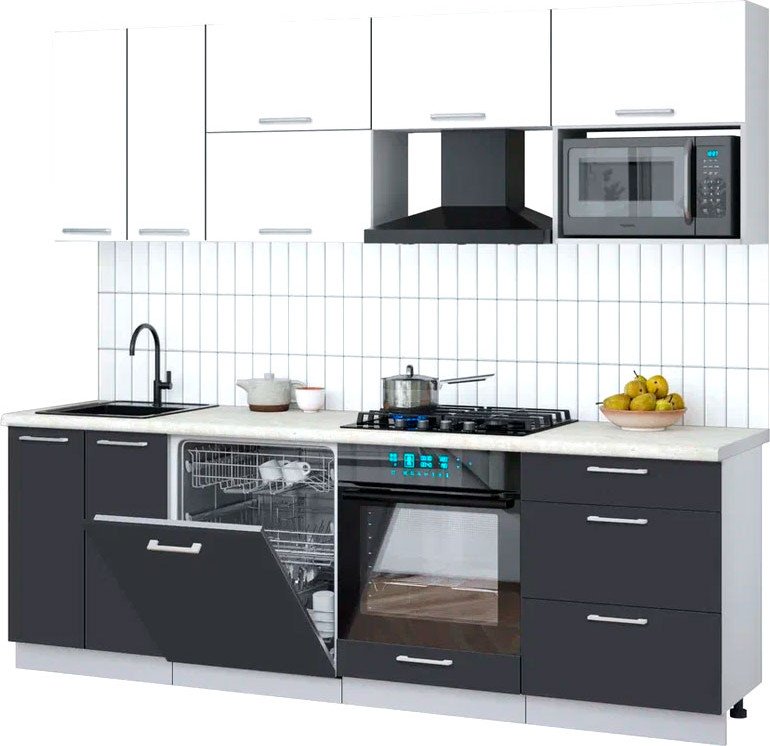 

Готовая кухня Интерлиния Мила Gloss 2.4-ПМ2 (пепел/белый/опал светлый)