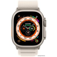 Умные часы Apple Watch Ultra LTE 49 мм (титановый корпус, титановый/звездный свет, текстильный ремешок размера M)