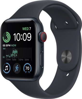 Apple Watch SE 2 44 мм (алюминиевый корпус, полуночный/полуночный, спортивные силиконовые ремешки S/M + M/L)