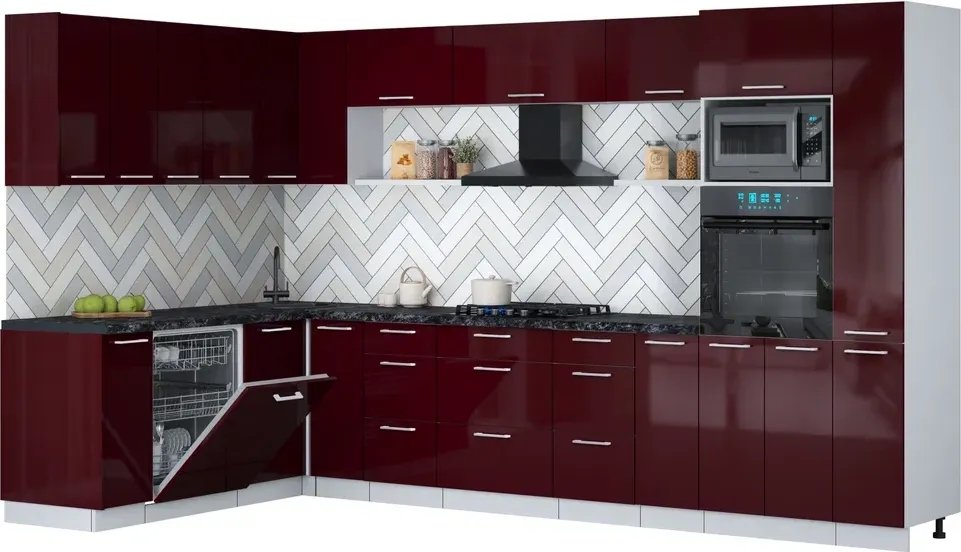 

Готовая кухня Интерлиния Мила Gloss 1.896х3.48 (бордовый глянец/бордовый глянец/кастилло темный)