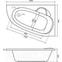 Ванна Lauter Valencia 140x95 2102140R (с ножками и лицевым экраном)