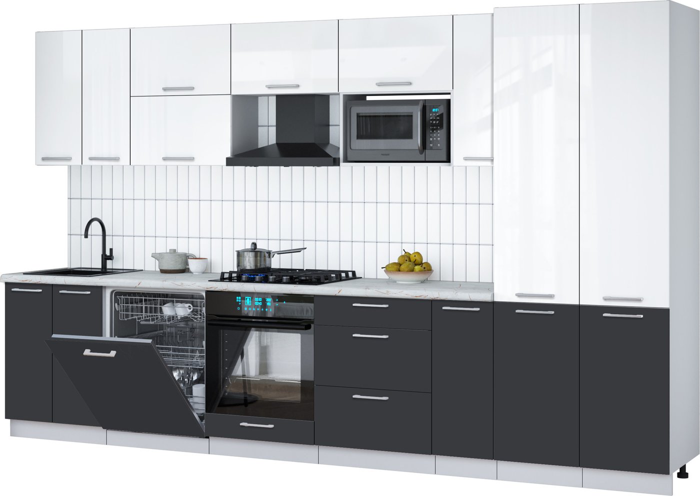 

Готовая кухня Интерлиния Мила Gloss 3.5-ПМ2 (пепел/белый глянец/серый каспий)