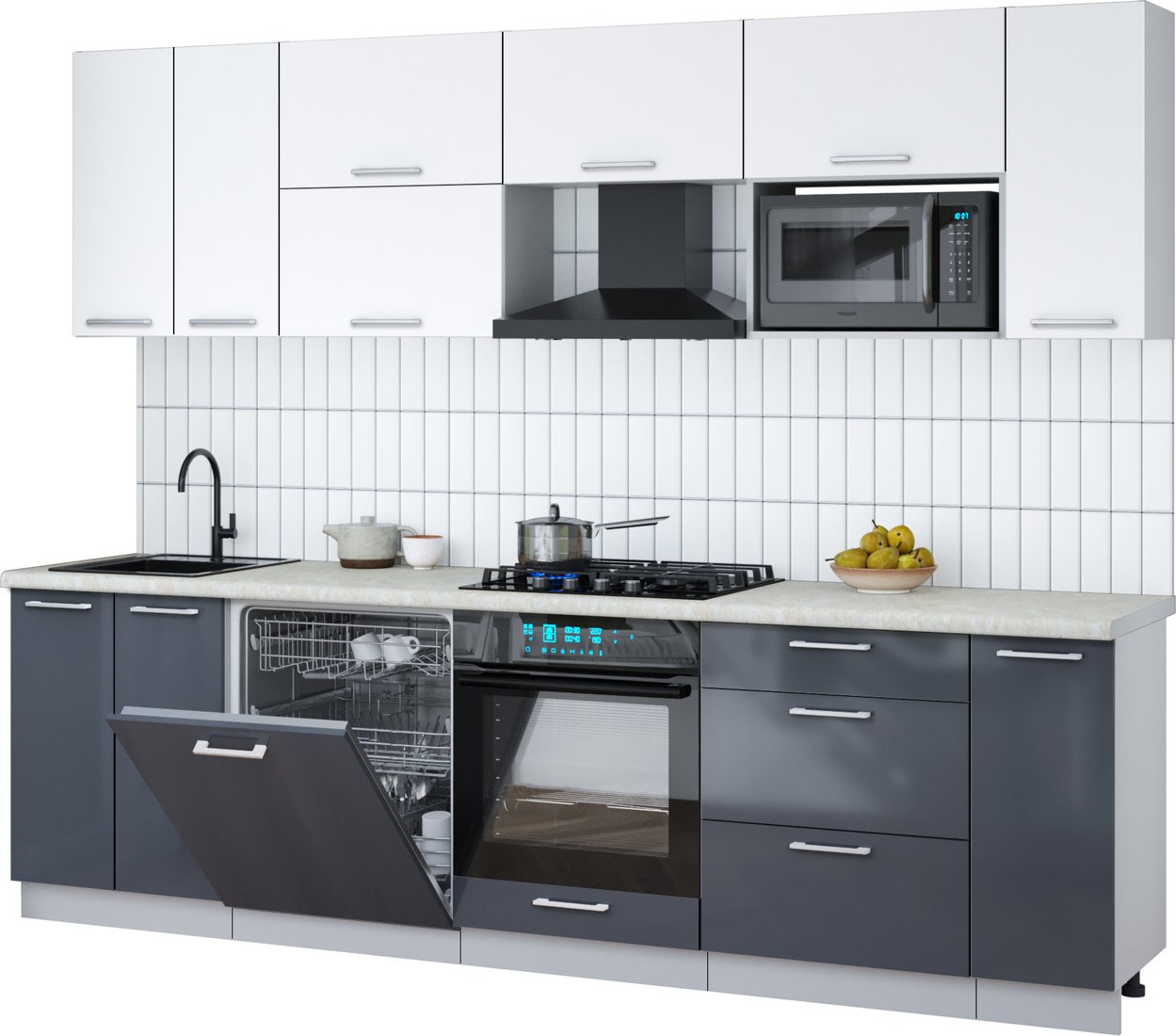 

Готовая кухня Интерлиния Мила Gloss 2.7-ПМ2 (асфальт глянец/белый/опал светлый)