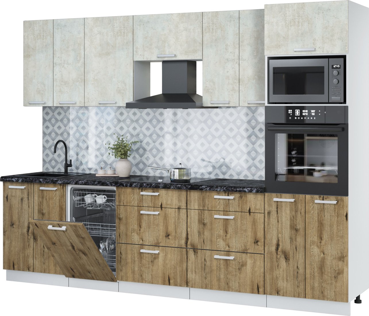 

Готовая кухня Интерлиния Мила Лайт 2.85-ПМ3 (бетон лайт/дуб веллингтон/кастилло темный)