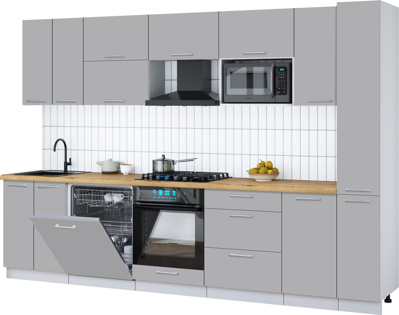 

Готовая кухня Интерлиния Мила Gloss 3.1-ПМ2 (грей/грей/дуб бунратти)