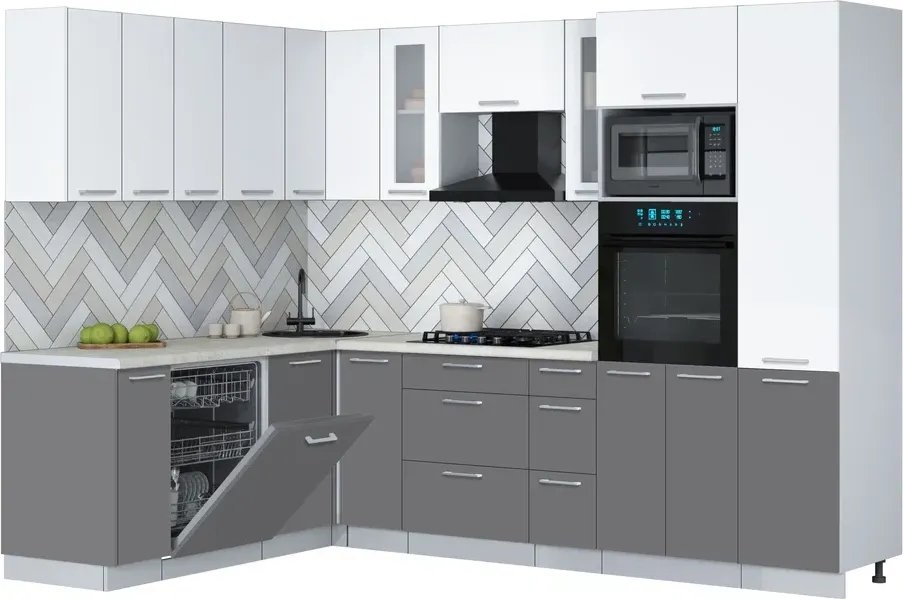 

Готовая кухня Интерлиния Мила Gloss 1.896х2.78 (серый/белый/опал светлый)