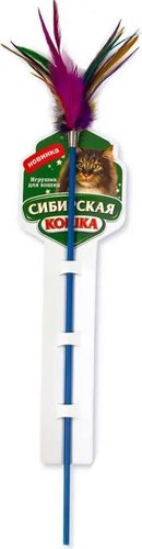 Игрушка для кошек Сибирская кошка Удочка-дразнилка с перьями (цвет в ассортименте)