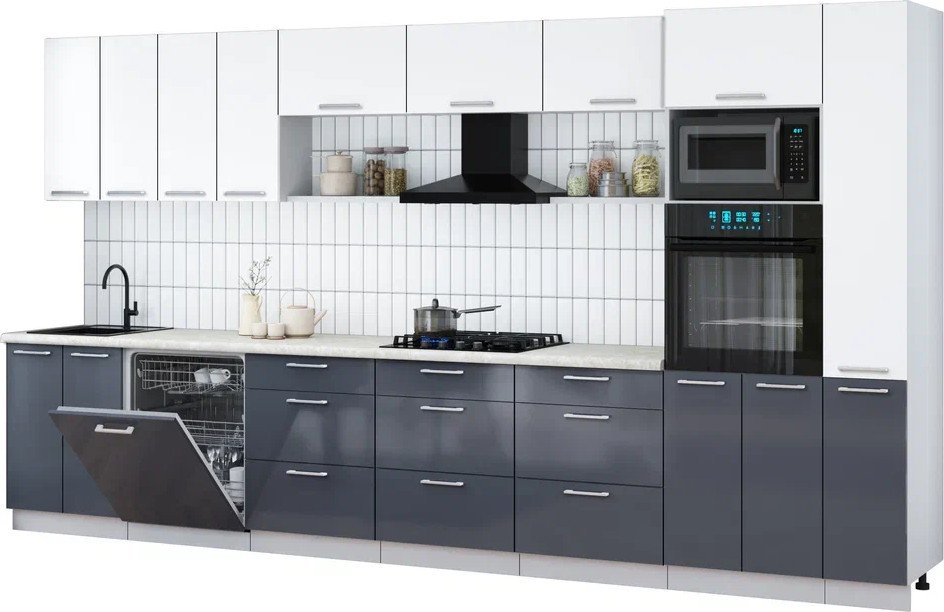 

Готовая кухня Интерлиния Мила Gloss 3.9-ПМ1 (асфальт глянец/белый/опал светлый)