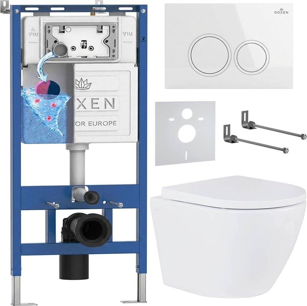 

Унитаз подвесной Roxen Antares в комплекте с инсталляцией StounFix Dual Fresh 6 в 1 501501 (кнопка: белый глянец)