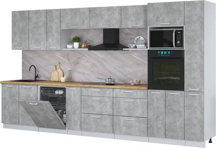 

Готовая кухня Интерлиния Мила Лайт 3.8-ПМ1 (бетон/бетон/дуб бунратти)