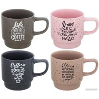 Набор кружек Elan Gallery Кофе 880198 с подставкой (4 шт)