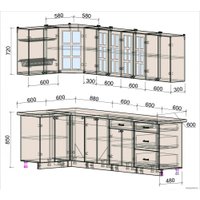 Готовая кухня Интерлиния Мила Деко 1.2x2.7 (океан/травертин серый)