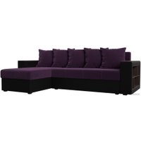 Угловой диван Лига диванов Дубай лайт левый (велюр фиолетовый/экокожа черный)