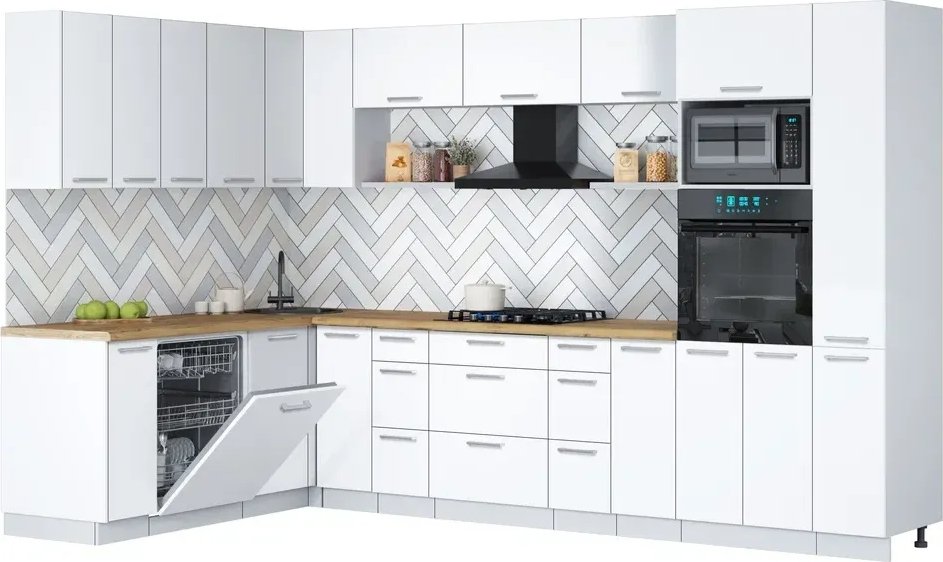 

Готовая кухня Интерлиния Мила Gloss 1.896х3.28 (белый/белый/дуб бунратти)