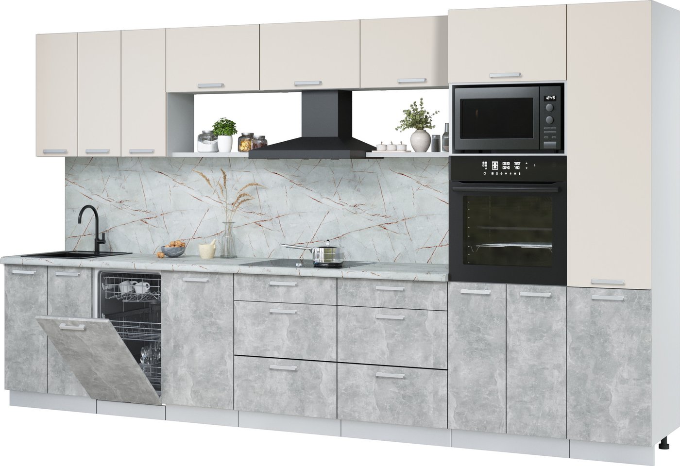 

Готовая кухня Интерлиния Мила Лайт 3.7-ПМ3 (персидский жемчуг/бетон/серый каспий)