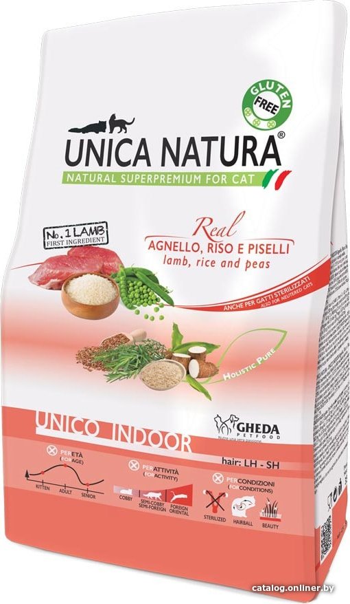 Сухой корм для кошек Unica Natura Unico Indoor с ягненком, рисом и горохом 350 г