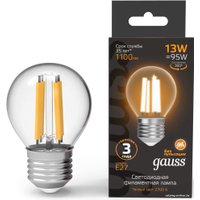 Светодиодная лампочка Gauss Filament Шар 13W 1100lm 2700К Е27 LED 1/10/50 105802113