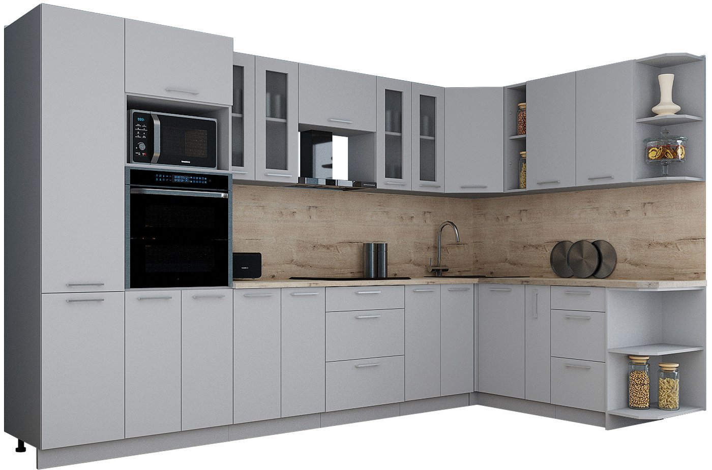 

Готовая кухня Интерлиния Мила Gloss 1.88x3.4 правая (пепел софт/пепел софт/травертин серый)
