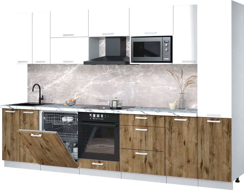 

Готовая кухня Интерлиния Мила Лайт 3.2-ПМ2 (белый платинум/дуб веллингтон/белый гранит)