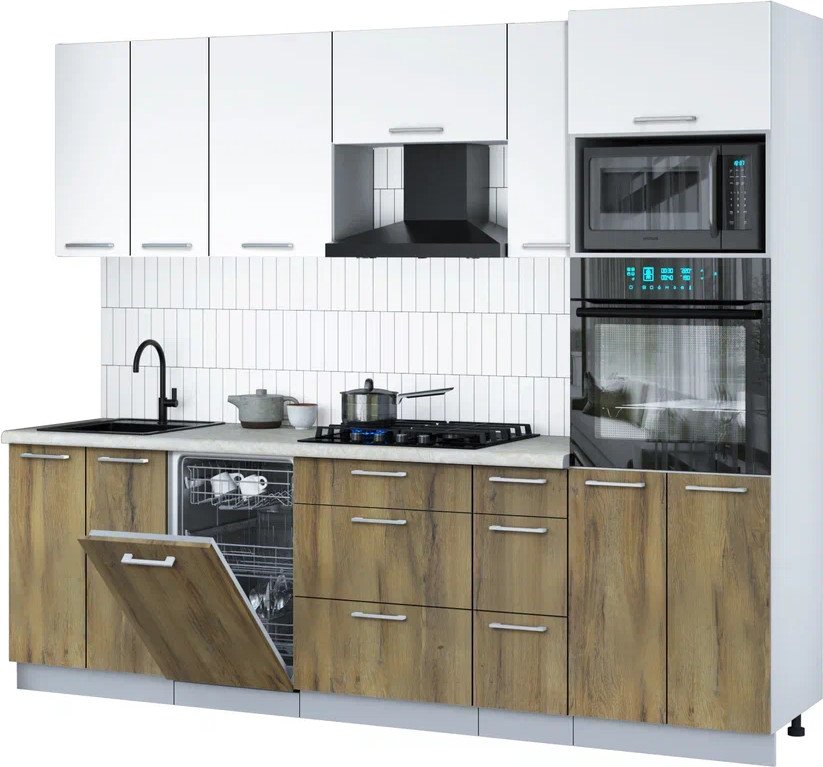 

Готовая кухня Интерлиния Мила Gloss 2.55-ПМ3 (дуб вотан/белый/опал светлый)