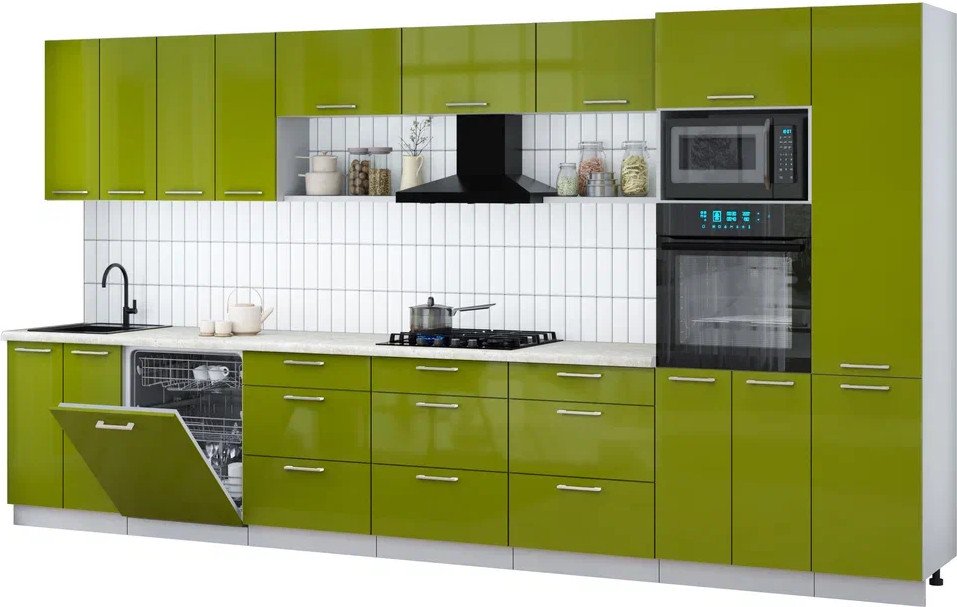 

Готовая кухня Интерлиния Мила Gloss 4.0-ПМ1 (яблоко глянец/яблоко глянец/опал светлый)