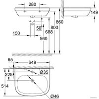 Умывальник Grohe 3932300H с гигиеническим покрытием 64.9x51.4