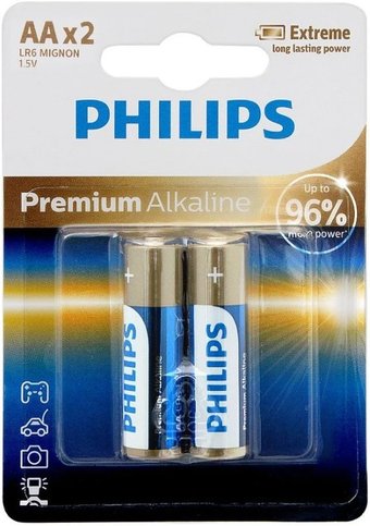 Батарейка Philips Premium Alkaline AA LR6M2B/97 (2 шт)