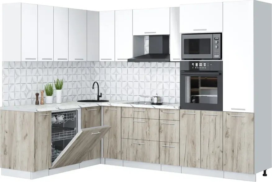 

Готовая кухня Интерлиния Мила Лайт 1.896х2.78 (белый платинум/дуб серый/белый гранит)