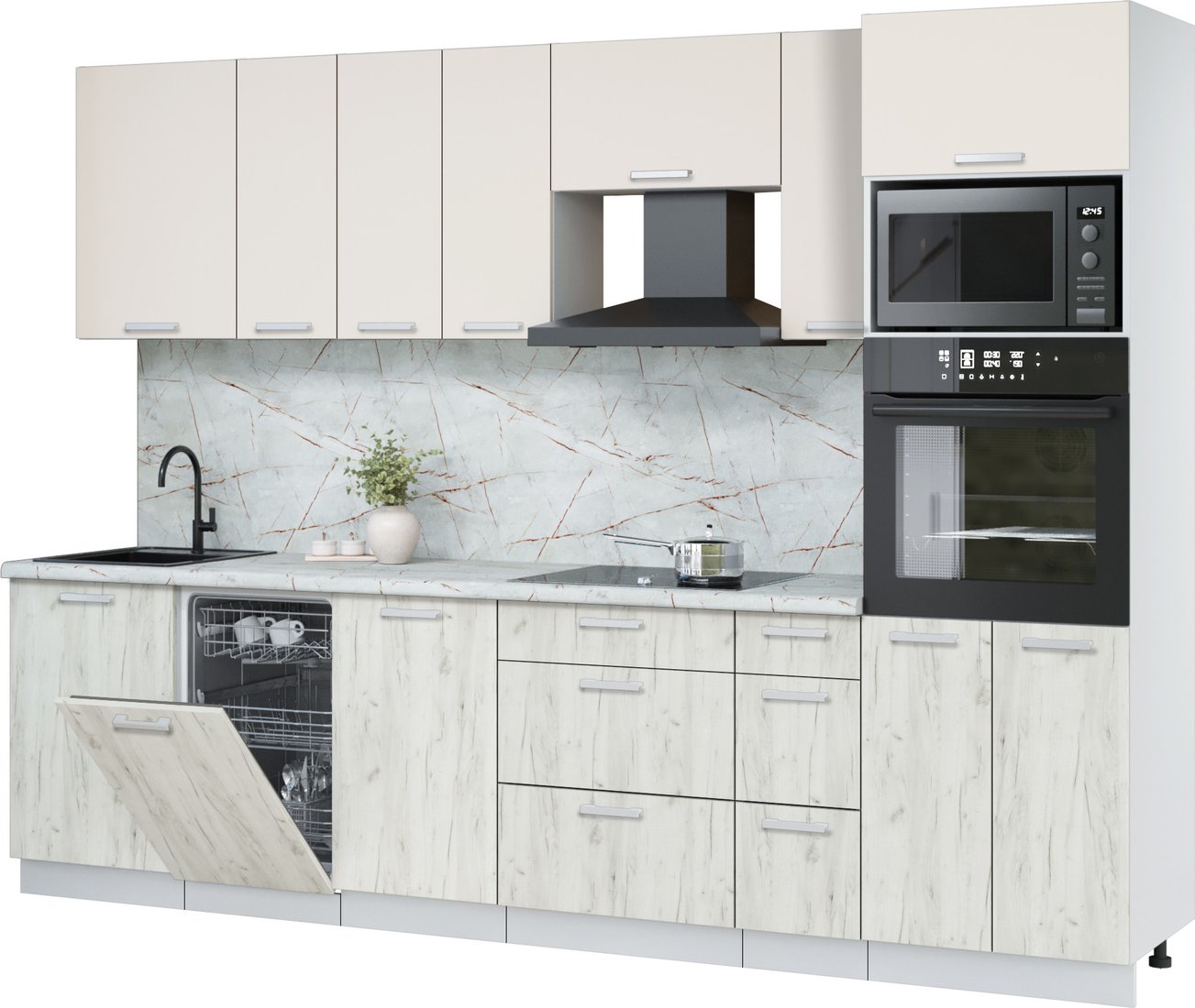 

Готовая кухня Интерлиния Мила Лайт 2.9-ПМ3 (персидский жемчуг/дуб белый/серый каспий)