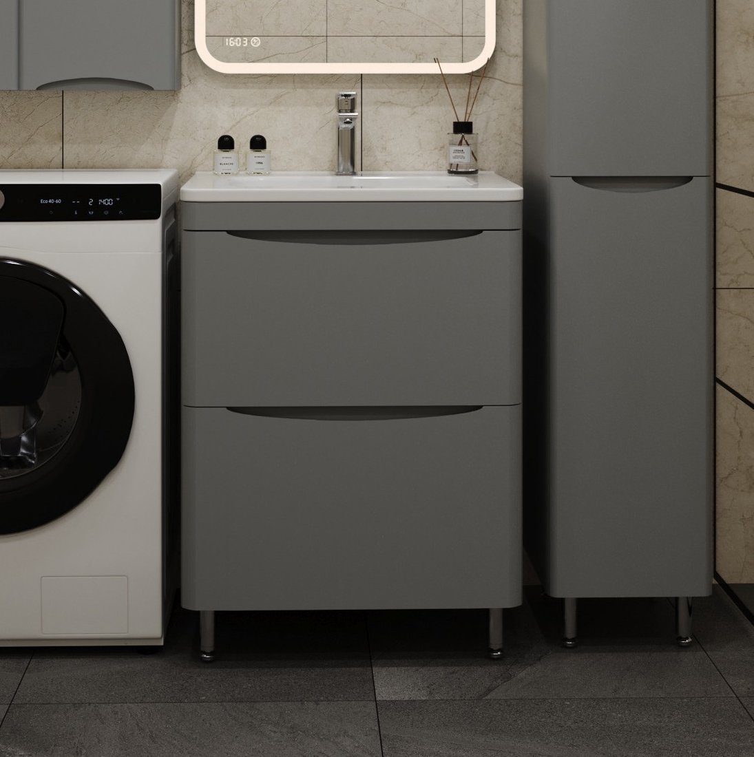 

Symbolite Тумба под умывальник Бергамо мини 60 Люкс Plus 2 ящика (серый)