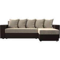 Угловой диван Лига диванов Дубай лайт правый 114182 (микровельвет бежевый/экокожа коричневый)