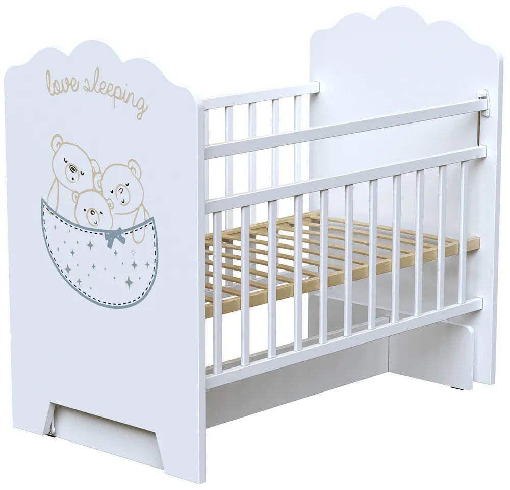 

Классическая детская кроватка VDK Love Sleeping колесо-качалка с маятником (белый)